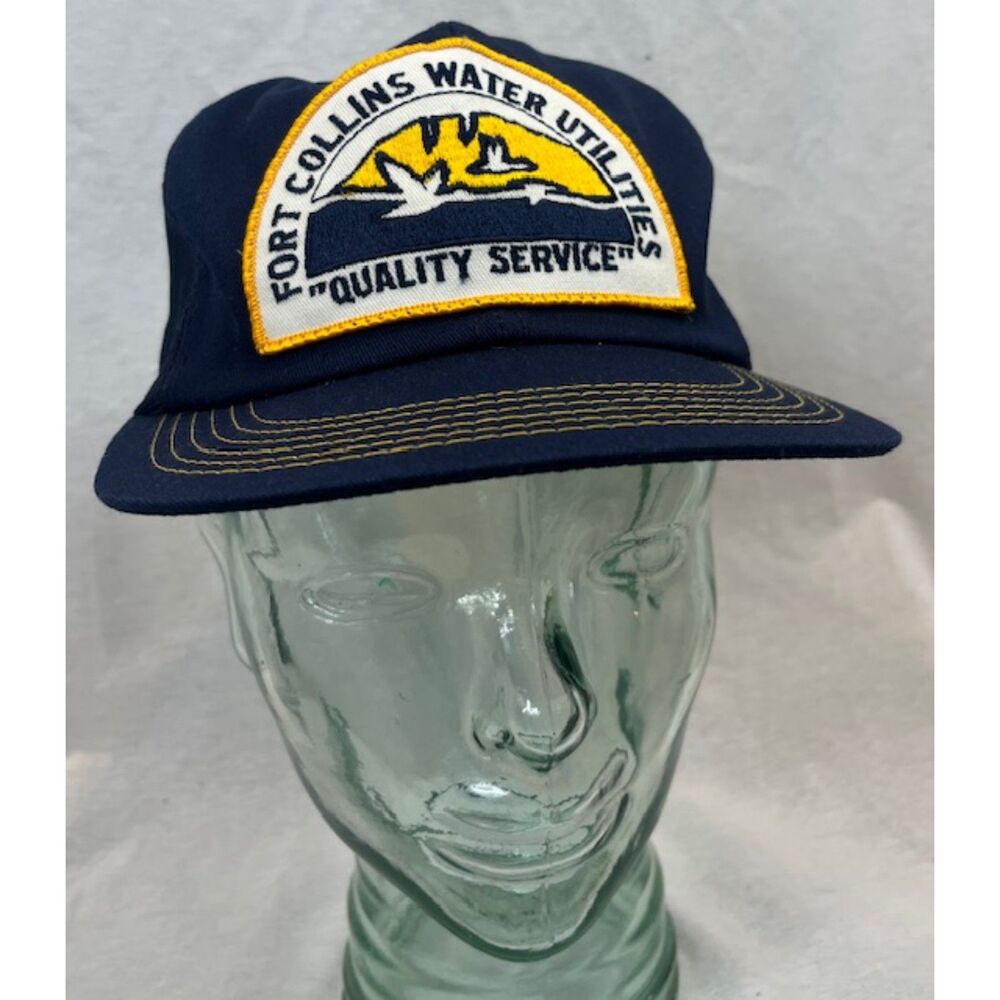 Vintage 70s 80s Fort Collins Colorado Water Utilities Snapback Hat Cap Navy Blue